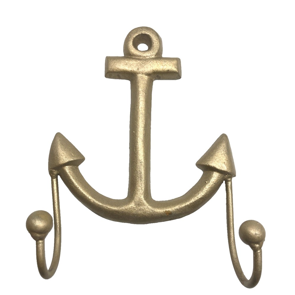 Vtg Nautical Metal Anchor Double Hook Coat Hat Hanger Wall Mount Rustic 8x6
